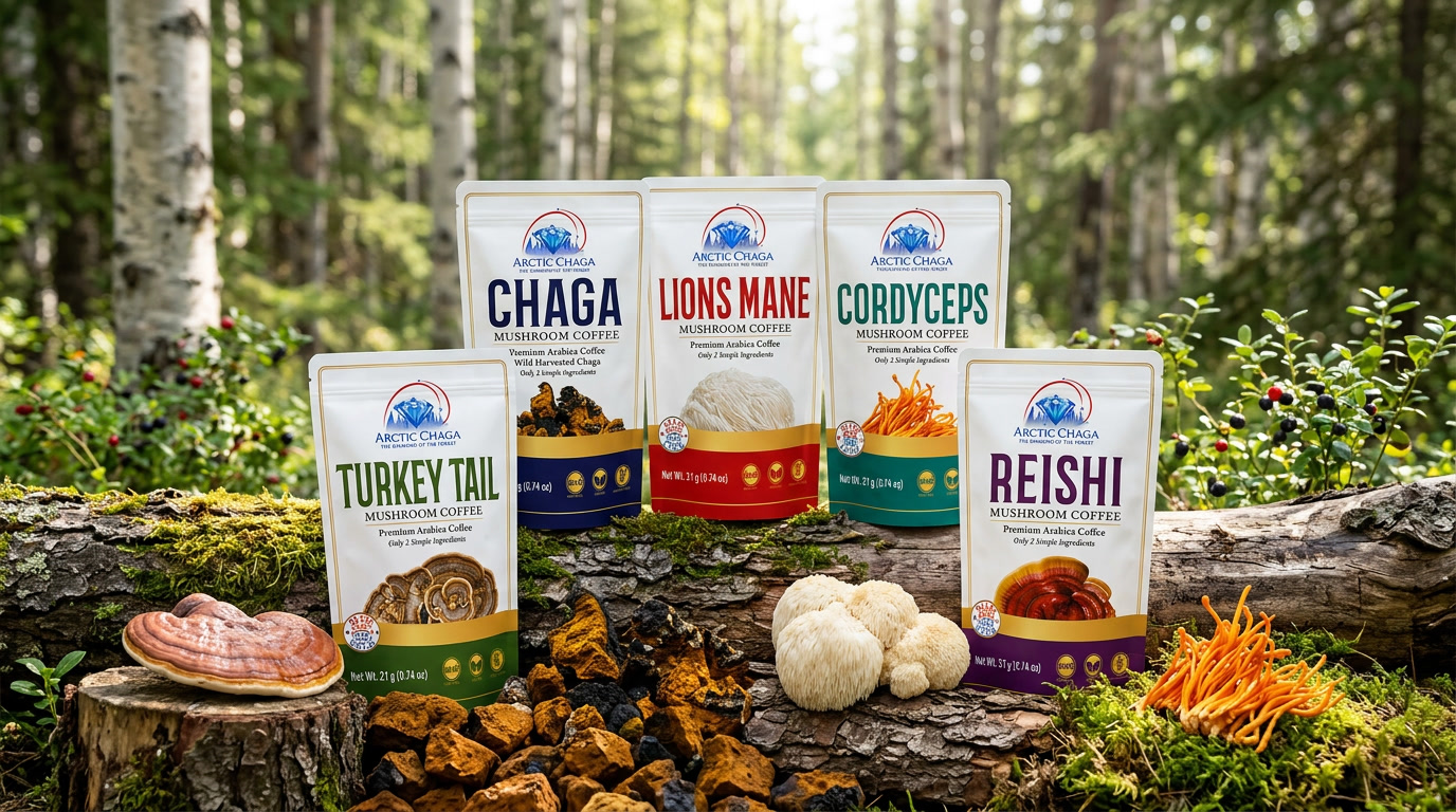 Five Functional Mushroom Coffees, One Variety Pack From Arctic Chaga