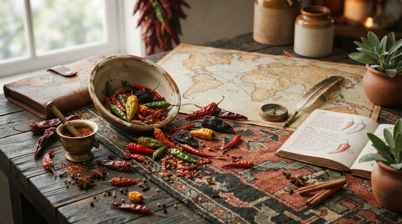 Editorial illustration for How Chili Peppers Conquered the World: A Timeline of the 1500s Spice Migration
