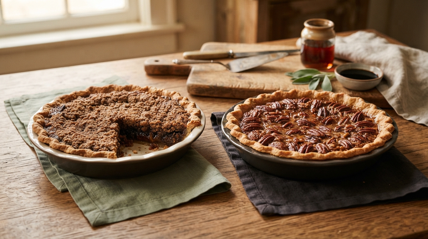 Editorial illustration for How Local Ingredients Shaped Pennsylvania's Shoofly and New England's Maple Pies