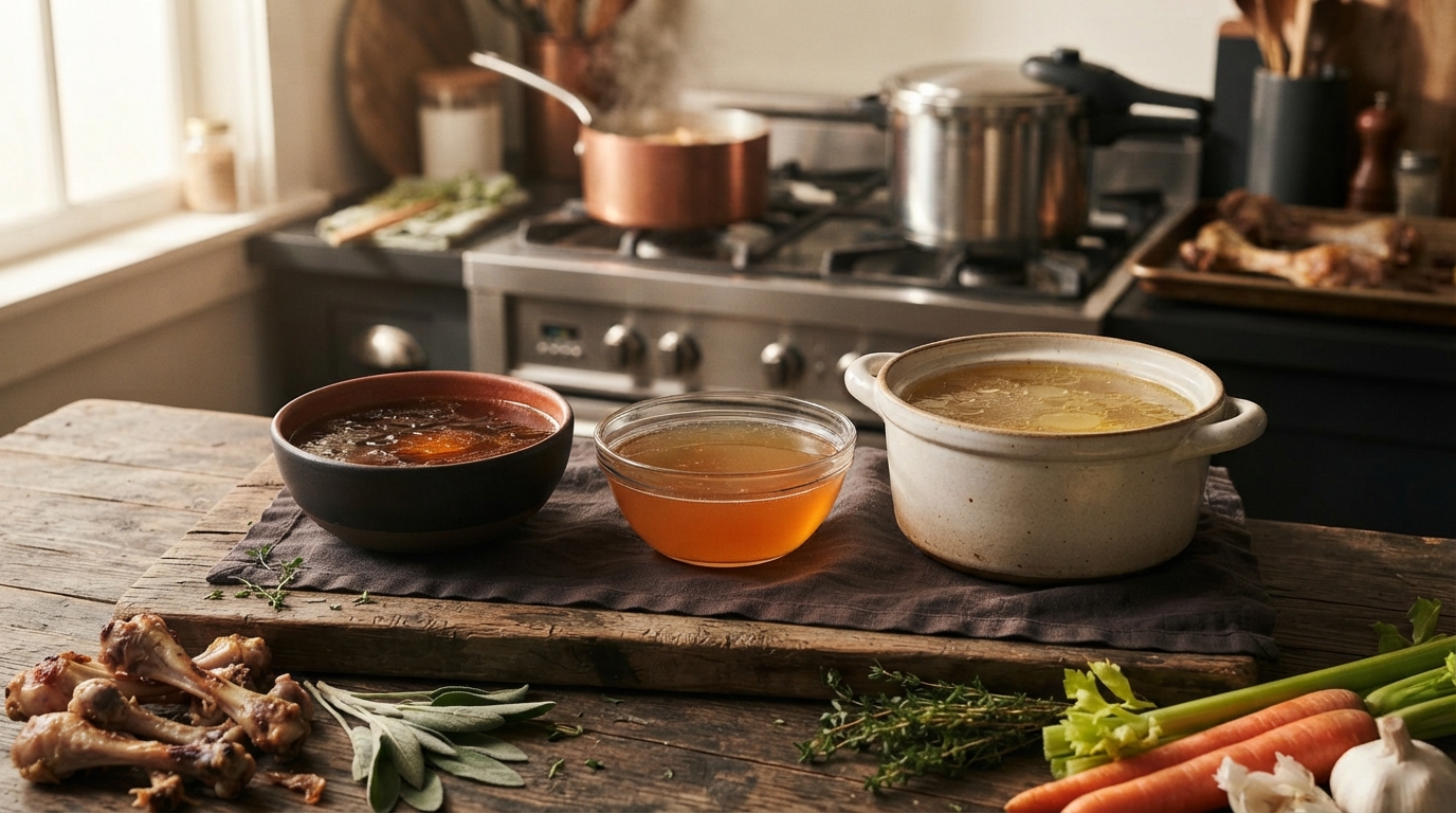Editorial illustration for The Science of Stock: Why Simmering, Pressure Cooking, and Roasting Produce Different Results